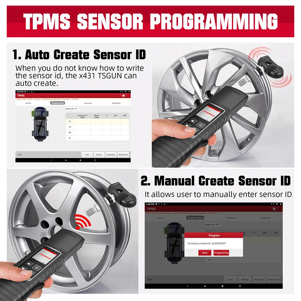 LAUNCH X431 TSGUN TPMS Tire Pressure Diagnostic Tools Active/ Relearn/Program 315Mhz 433Mhz RF-Sensor for X431 V/V+/PRO3S/PAD V EGRKit Shop