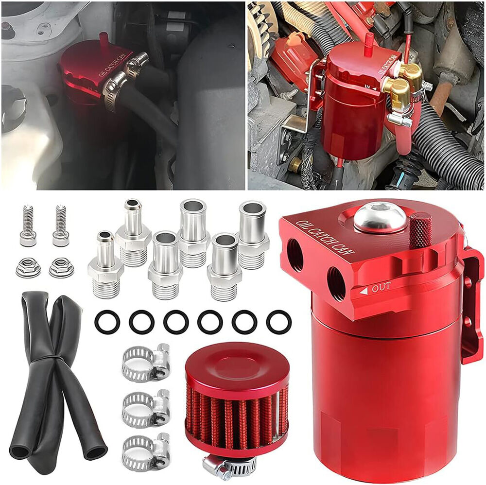 Oil Catch Can Kit Reservoir Baffled Tank with Breather Filter Aluminum Red EGRKIT Shop