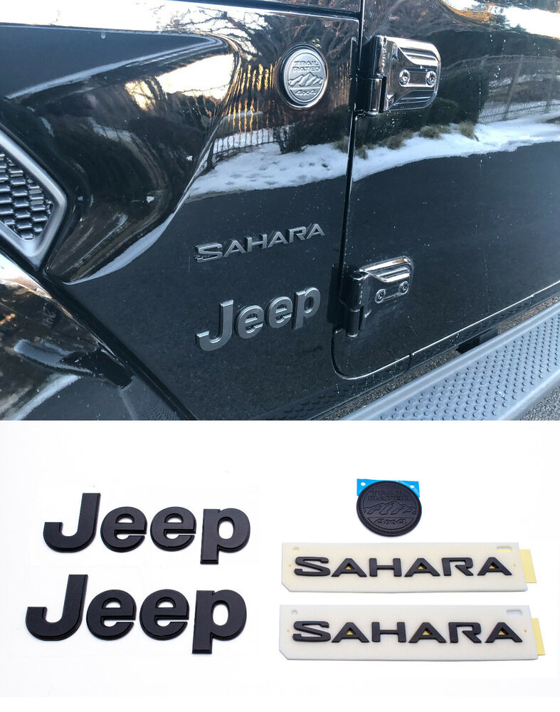 Jeep Wrangler JL Sahara Left Right Fender Gloss Black Emblems Trail Rated Badge EGRKIT Shop