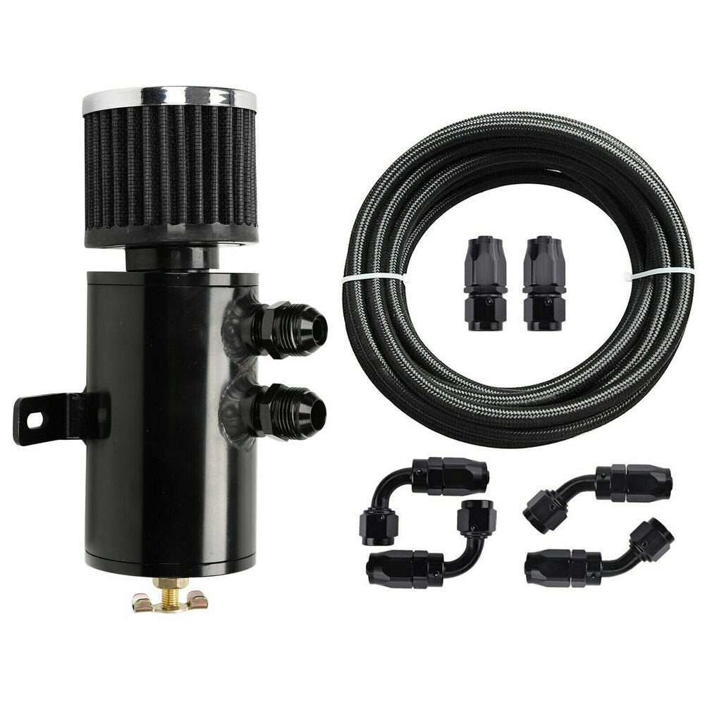 0AN Oil Catch Can Reservoir Tank 2 Port Dual Breather Filter Baffled+ 10ft hose EGRKIT Shop