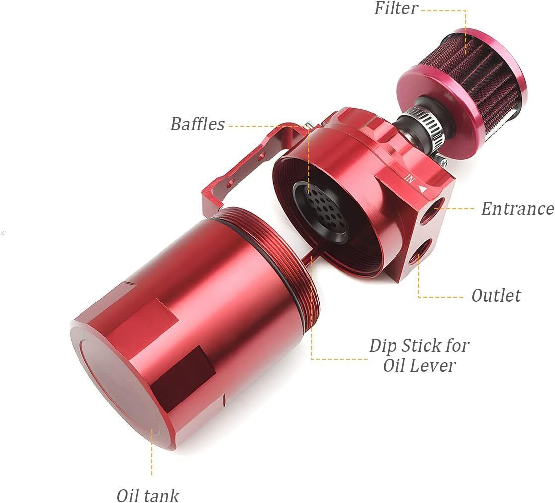 Oil Catch Can Kit Reservoir Baffled Tank with Breather Filter Aluminum Red EGRKIT Shop