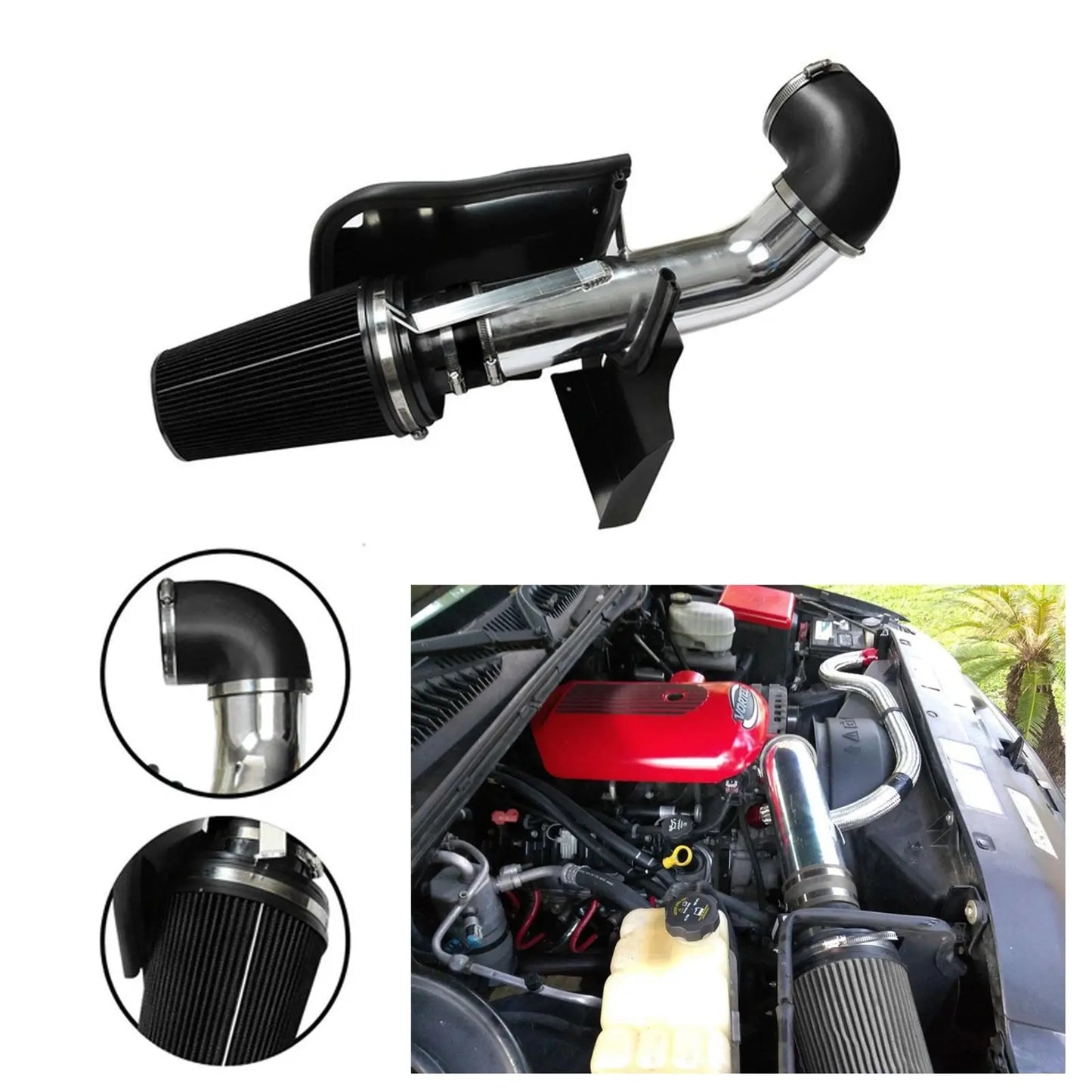 Black 4" Cold Air Intake System & Heat Shield For 1999-2006 GMC Yukon Sierra 1500 Chevy Tahoe Silverado 1500 4.8L 5.3L 6.0L V8 Egr Kit